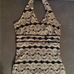 90’s Black and Gold Lace Halter Top